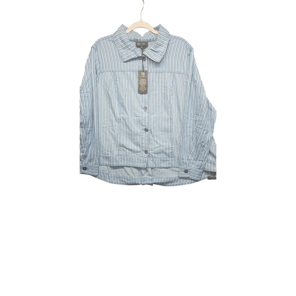 DG2 Diane Gilman Blue White Striped Cotton Lyocell Jacket 1X New